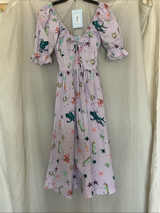 Hill House Dresses & Skirts - Hill House Lilac Sea Creature Midi Dress with Green & Pink Print